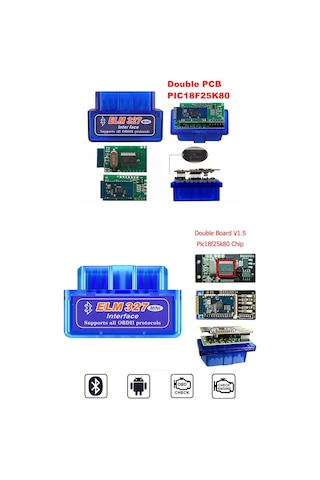 V1.5 ÇİFT  ANAKART ELM327 Bluetooth Pic18F25K80 Destekli Ddt4All