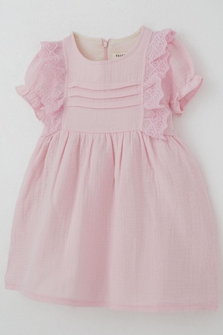 Breeze Kız Bebek Elbise Omuz Kısmı Güpür Detaylı Kolları Lastikli 9 Ay-3 Yaş, Pembe Pembe