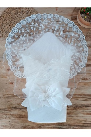 Yenidoğan Ay Işığı Papatya Dantelli Taşlı Fiyonk Bebek Battaniyesi Kundak Ekru Çok Renkli