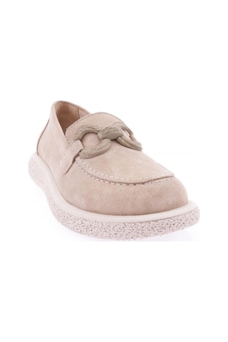 Dgn 1504 Kadin Aksesuarli Loafer Ayakkabi 1504-1589-R0186 Bej Süet