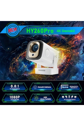 İdragon Hy260 Pro Akıllı Projektör 1080p Full Hd 4k Destekli Android 11 Wifi 6 & Bluetooth 5.4 Otomatik Odaklama 200 Ansı Taşınabilir Ev Sinema Cihazı