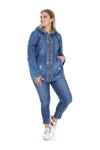 Mia Butik Büyük Beden Taşlı Mavi Kot Ceket-350 Mavi