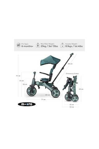 Micro 4in1 Katlanabilir Bisiklet Matcha, 6 Aydan 6 Yaşa Kadar, 360 Dönebilen Koltuk, Ebeveyn Kontrol, Akıllı Kilitleme Freni Ve Yıkama Koltuğu Açık Mavi