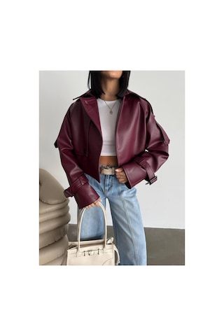 Almira Yeni Sezon Oversize Bomber Kadın Deri Ceket Bordo Bordo