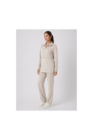 Köşedeki Dükkan Yarım Fermuar Detaylı Premium Modal İkili Takım - Taş