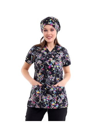Yarasa Kol Desenli Unisex Tek Üst - 5007 Siyah Kelebek