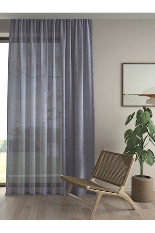 Keten Görünümlü Ekstrafor Büzgülü Koyu Gri Yüksek Kalite Tül Perde Koyu Gri