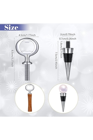 Moly 10 Adet Şarap Tıpası Ve 5 Adet Şişe Açacağı Seti Gümüş Metal Gümüş