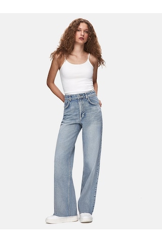Danıca L Geniş Paça Yüksek Bel Mavi Jean Pantolon Mavi