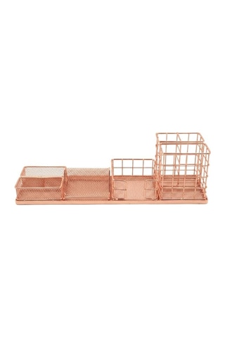 Temel Rose Gold Metal Mesh Modüler Masaüstü Organizer Seti 7 Parça 37x10 Cm 9519