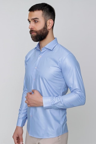 Efor Slim Fit Pamuk Saten Uzun Kol Klasik Mavi Gömlek Gk 157 Mavi
