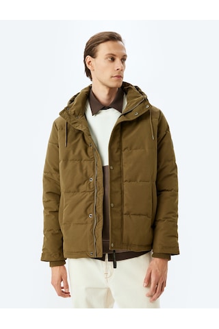 Koton Etiket Detaylı Slim Fit Kapşonlu Şişme Mont Haki 5wam20040hw Haki
