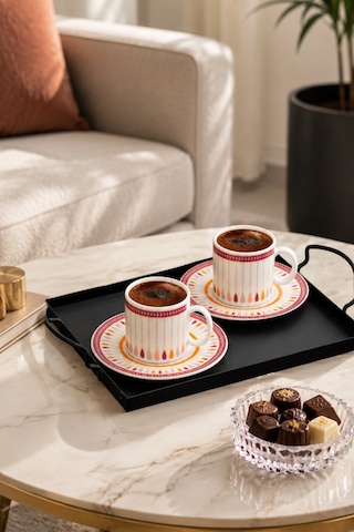 Porsima 0643 12 Parça Porselen Türk Kahve Fincan Takımı - Kahve Fincan Seti - 90ml Çok Renkli