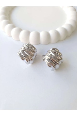 Çelik Silver Tırtıklı Küpe Sevgiliye Hediye Gümüş