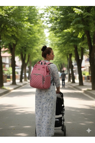 Newfull Anne Bebek Bakım Sırt Çantası-biberon Termos Gözlü Pembe