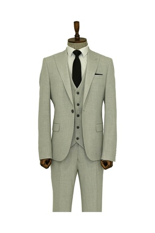 Wessi Tek Düğmeli Slim Fit Gri Yelekli Erkek Takım Elbise Gri