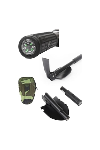 Markafox Portatif Çantalı Pusulalı Katlanabilir Metal Kazma Kürek Seti