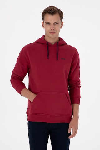 U.S. Polo Assn. Erkek Oversize Fit Kapüşonlu Şardonlu Koyu Frambuaz Basic Sweatshi 50313782-VR104