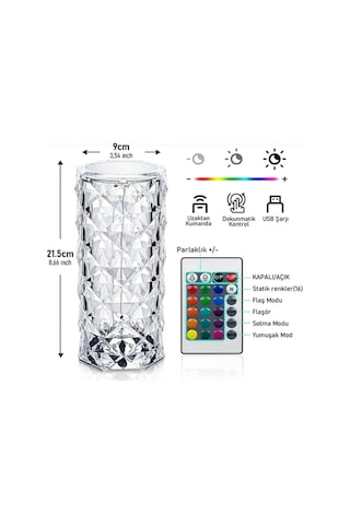 River World Masa Lambası Dokunmatik Ve Kumandalı Kristal Led Çok Renkli