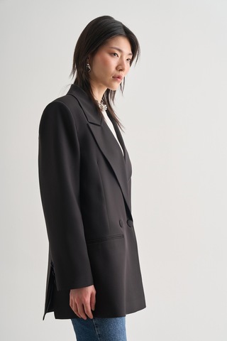 Mizalle Oversize Çift Yırtmaçlı Siyah Blazer Ceket Siyah