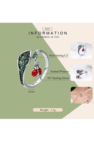 Bamoer 925 Ayar Gümüş Dinlenme Uğur Böceği Ağaç Yapraklarında Dangle Parmak Yüzük Gümüş