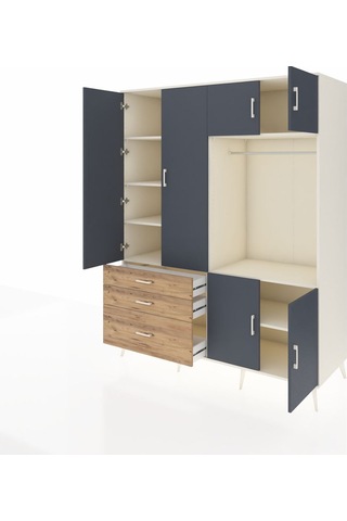 Kronos Gardrop 7 Raflı 3 Çekmeceli Tek Askılı 176x59x221 Aytaşı-antrasit/çam Antrasit/çam