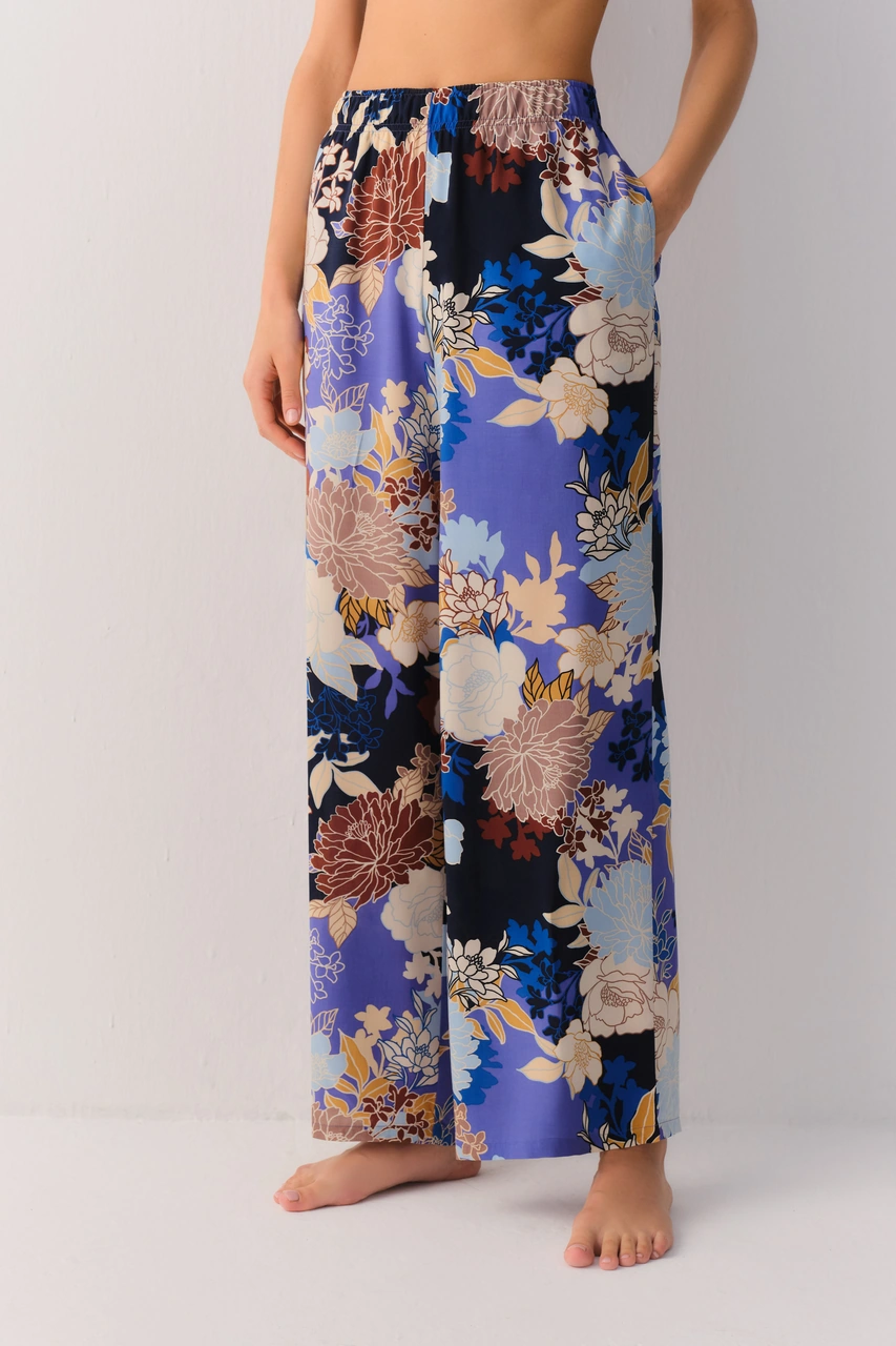 Suwen Flowery Night Pantolon Sh26404624846 Çiçek Desenli