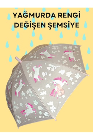 Yağmurda Rengi Değişen Toz Pembe Kız Çocuk Şemsiye Toz Pembe Açık Pembe