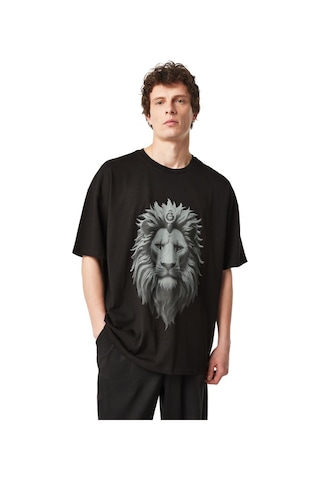Galatasaray Lisanslı Aslan Baskılı Siyah Erkek T-shirt Siyah