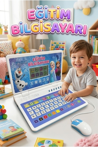 100 Fonksiyonlu Türkçe İngilizce Öğretici Eğlenceli Çocuk Laptopu Mouse Dahil Oyuncak Bilgisayar