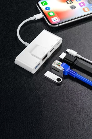 Thentech Hdmı İnternet Usb Çoklayıcı Lightning Girişli Şarj İle Kullanıma Uygun Adaptör Çoklayıcı Port