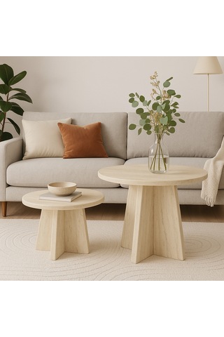 Luna Model 2 Li Orta Sehpa Seti, 58 Cm, 40 Cm Çaplı, Yükseklik 39 Cm, 46 Cm İskandinav Stil Çok Renkli