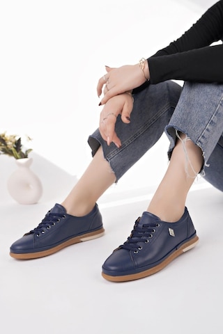 Nesilshoes Modessa 160 Laci Bağcıklı Hakiki Soft Deri Kadın Ayakkabı Lacivert