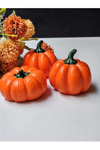 Dekoratif Balkabağı 3'lü Set, Turuncu El Yapımı, Ev Dekoru, Masa Dekoru, Obje, Biblo