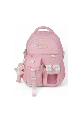 Relaxion 2174-1450 İthal Kore Tarzı Unisex Çocuk İlkokul Sırt Çantası Pudra