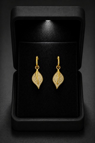 Çekirdekjewelry Işıklı Hediye Kutulu 925 Gümüş Gümüş Yaprak Tasarım Küpe Sarı