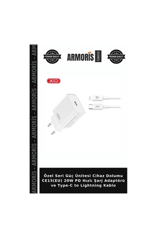 Özel Seri Güç Ünitesi Cihaz Dolumu Ce15 Eu 20w Pd Hızlı Şarj Adaptörü Ve Type-c To Lightning Kablo