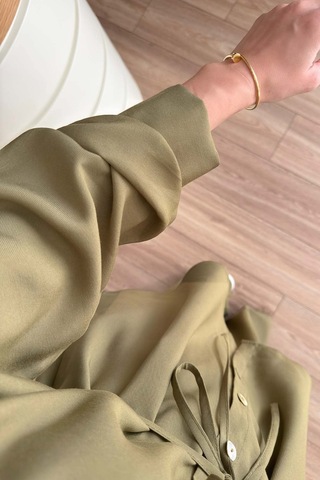 Ka Hijab Bağcıklı Bluz Pantolon Takım - Haki