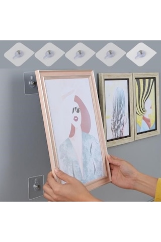 Ollevra Süper Güçlü Çerçeve Askısı Yapışkanlı Raf Tutucu Askı Pin Delgisiz Vidalı Tırnak Kanca 4 Adet