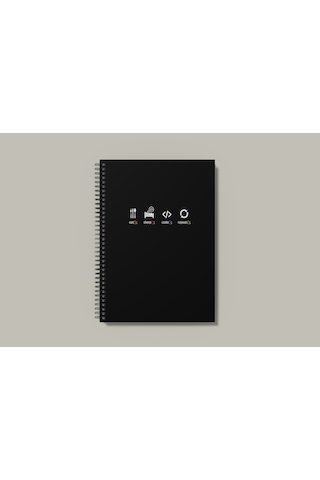 Notebook for Developers - Eat Sleep Code Repeat - Siyah - Kısmi Lak'lı Sert Mukavva Kapak - 100 Yaprak - Kareli - Spiralli Defter