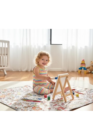 Yorni Dev Boy 290x300 Cm Sıvı Geçirmez Çok Amaçlı Örtü - 8.70m² Halı Koruyucu Ve Bebek Oyun Matı - Makinede Çok Renkli