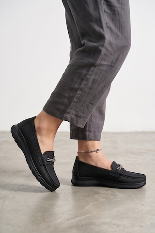 Liarca Aura Comfort Ortopedik Tabanlı Işıltı Detaylı Kadın Siyah Günlük Casual Loafer Ayakkabı