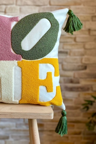 Swita Home Punch İşlemeli Tekli Dekoratif Özel Tasarım Kırlent Kılıfı Panç Mor - Yeşil