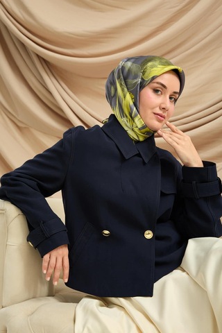 Silk Home Twill İpek Eşarp - 11480-82 Füme Yeşil Çok Renkli
