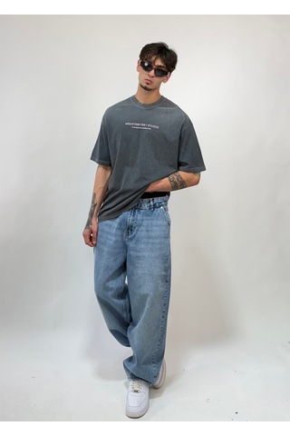 Zaee Studio Line Oversize Yıkamalı Tişört Füme