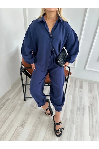 Keymoda Kadın Gömlek Pantolon Takım Lacivert Lacivert
