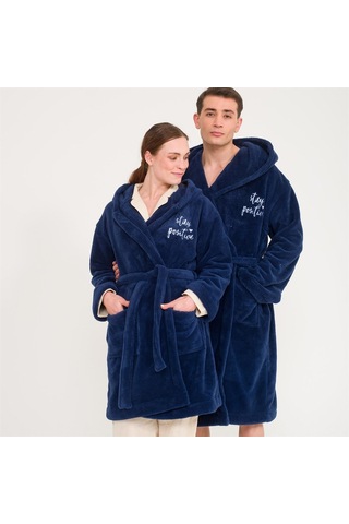 Uzun Kapüşonlu Welsoft Sabahlık Aile Seti-Lacivert