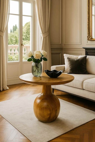 Ahşap Renkli Ahşap Orta Sehpa Rustik Ve Modern Mantar Tasarım Meşe