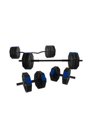 Tanspor 80 KG Dambıl Halter Full Kısa Bar + Z Bar + Düz Bar Seti Kırmızı Kapaklı