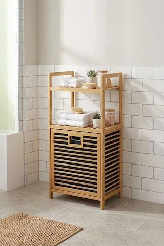 Mien Bambu Dikey Çamaşır Sepeti Raflı Çamaşır Sepeti 40x30x95 Cm Bambu